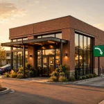Runza locations near me: Runza restaurant storefront exterior at golden hour