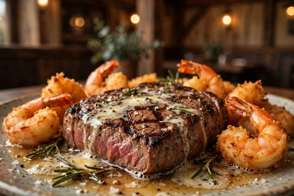 Saltgrass Steak House menu prices 2026 grilled sirloin steak with shrimp close up