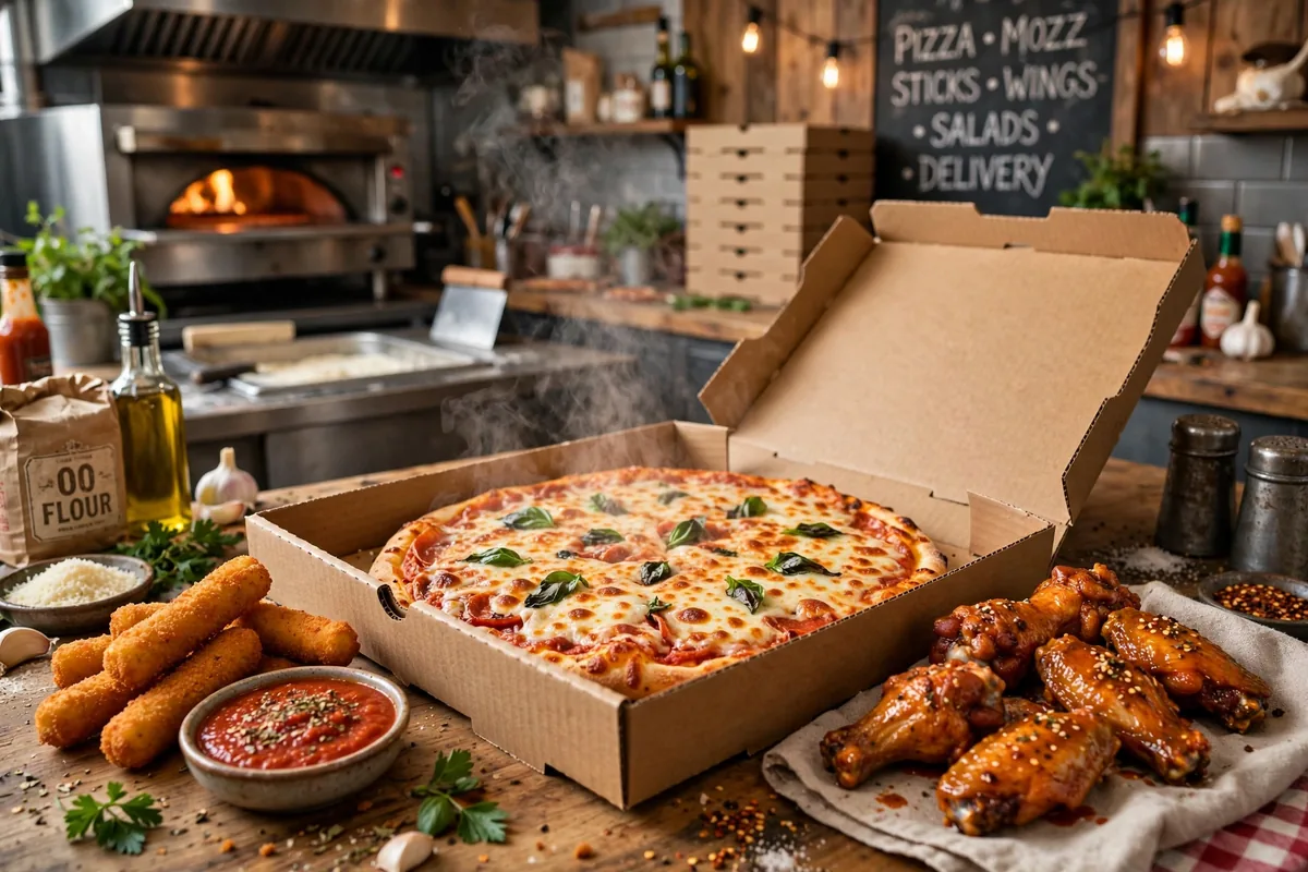 Sarpinos pizza menu prices 2026 delivery box with pizza, wings and mozzarella sticks