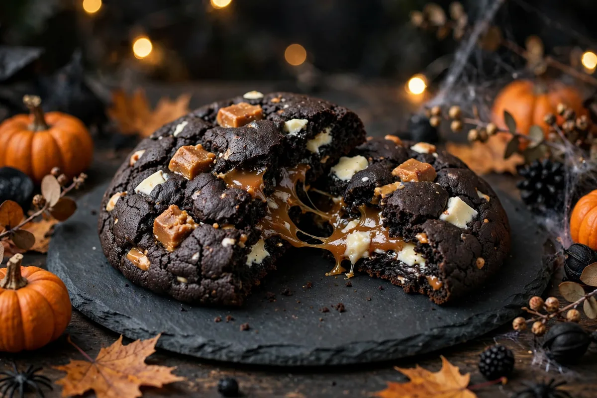 Venti Black Night Cookie Starbucks Halloween - shareable black cocoa cookie with caramel fudge pieces