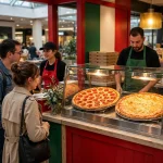 Sbarro restaurant pizza counter during typical working hours.