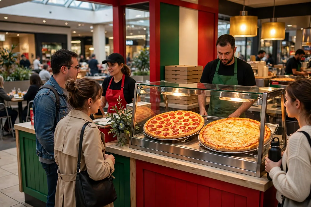 Sbarro restaurant pizza counter during typical working hours.