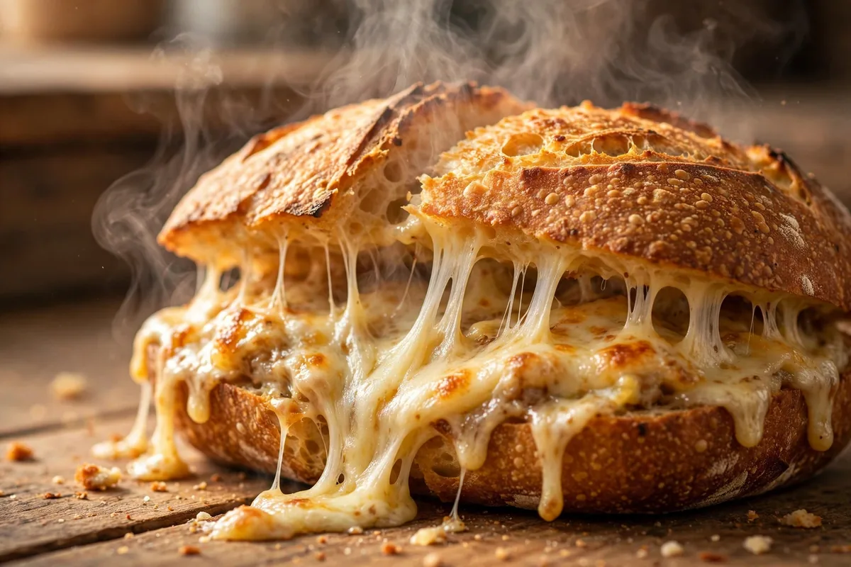 Schlotzsky's secret menu sandwich with melted cheese on sourdough