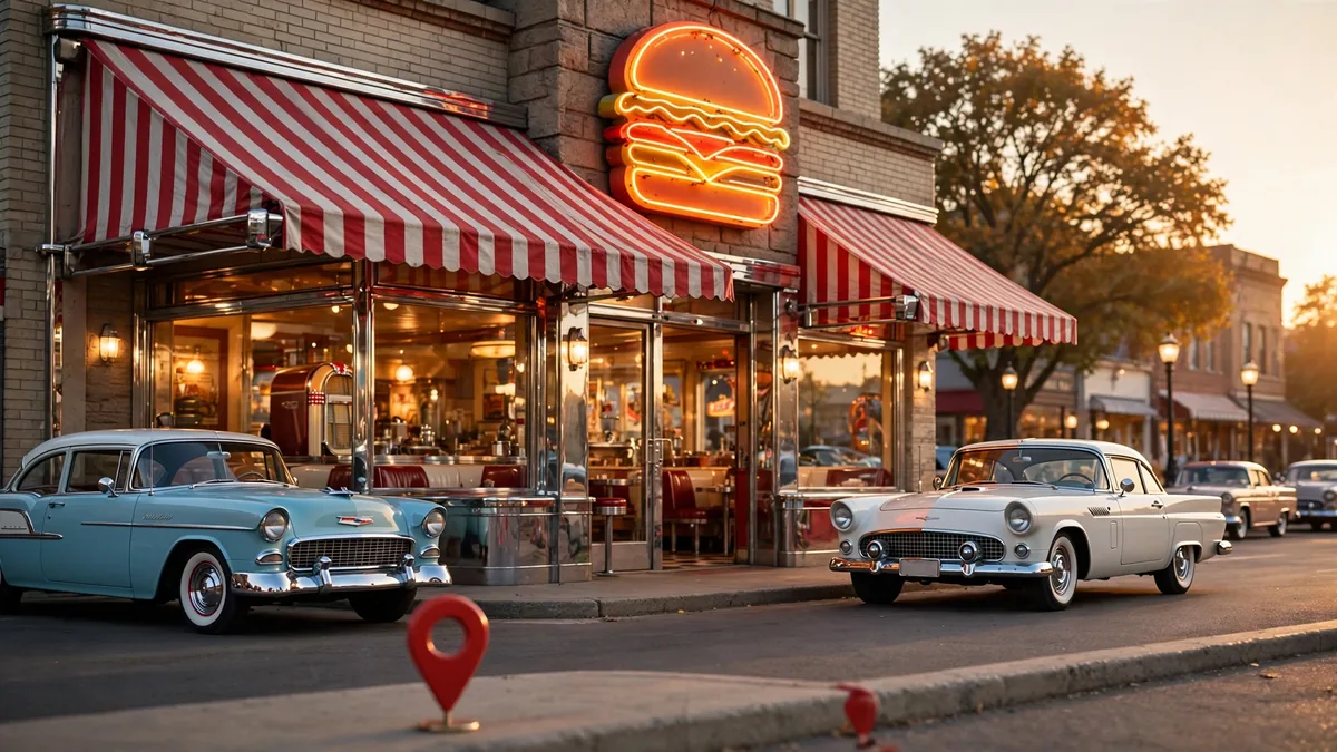 Schoop's Hamburgers locations near me, 1950s-style diner storefront