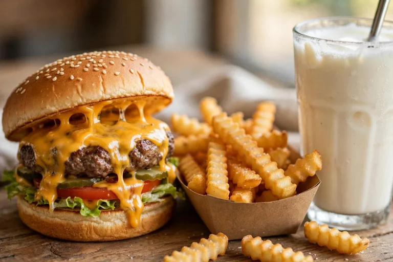 Shake Shack calories - burger, crinkle-cut fries and vanilla shake