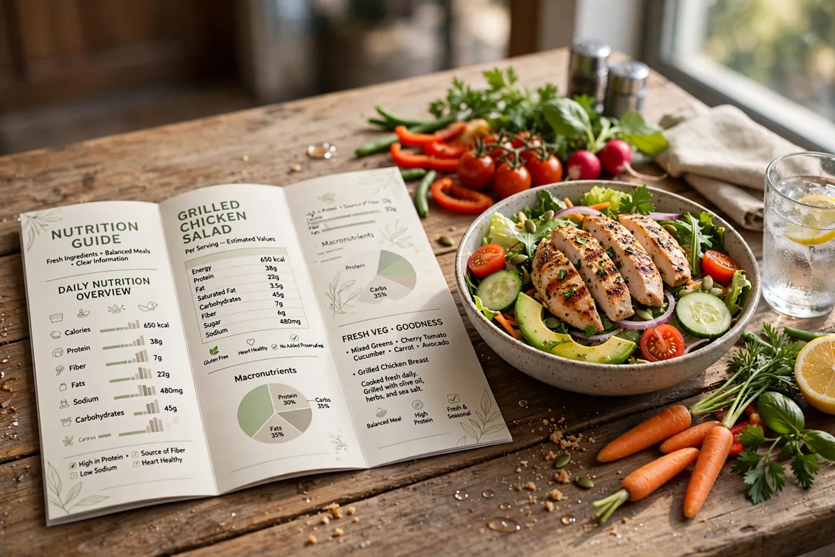 Shoney's nutrition guide with grilled chicken salad, a low calorie meal option