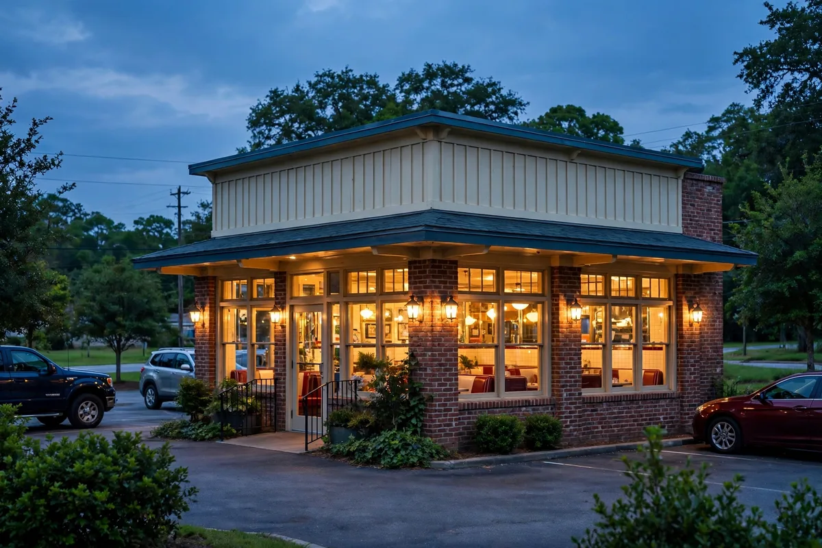 shoneys menu locations featured image of a family restaurant at dusk