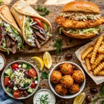 Showmars menu prices 2026 gyro pita and fried flounder fish sandwich spread
