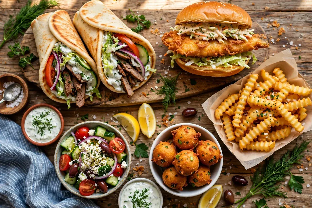 Showmars menu prices 2026 gyro pita and fried flounder fish sandwich spread