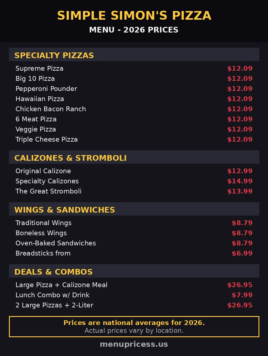 simple simons pizza menu prices 2026 menu card