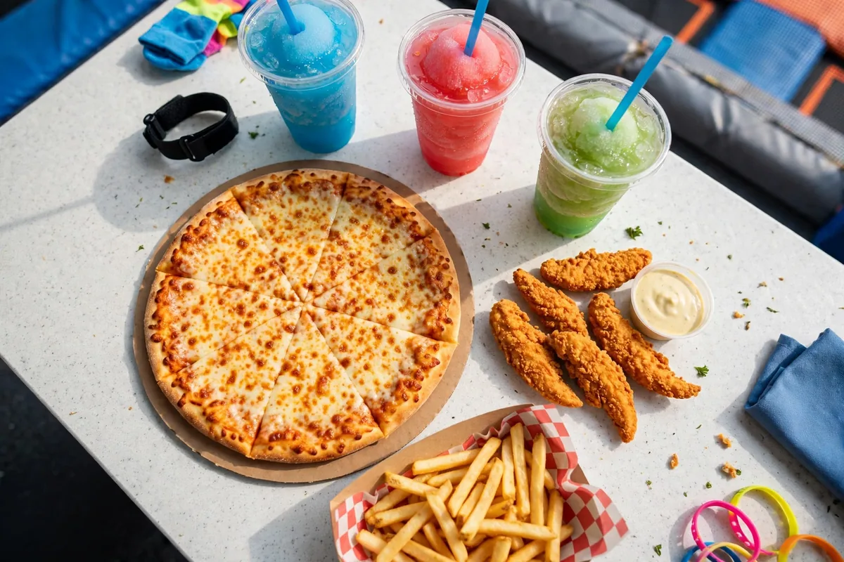 Sky Zone menu prices 2026 pizza, chicken tenders, slushies and fries at the Fuel Zone cafe