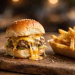 Smalls Sliders cheeseburger sliders and seasoned fries - Smalls Sliders calories nutrition guide