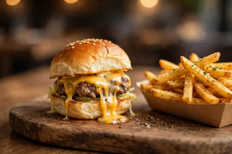 Smalls Sliders cheeseburger sliders and seasoned fries - Smalls Sliders calories nutrition guide