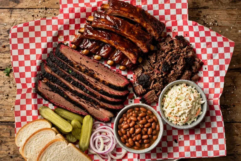 Spring Creek Barbeque menu prices 2026 sliced brisket baby back ribs platter with coleslaw and hot bread