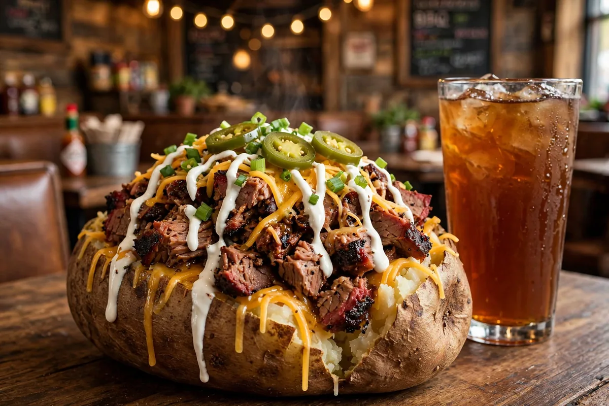 Spring Creek Barbeque menu prices 2026 loaded chopped brisket baked potato with sweet tea