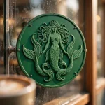 starbucks logo meaning: green twin-tailed siren coffee shop sign
