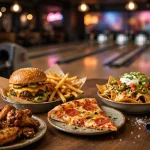 stars and strikes menu prices 2026 bowling alley food spread wings burger pizza nachos