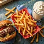 Steak 'n Shake steakburger, fries and milkshake