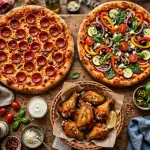 Straw Hat Pizza menu prices 2026 - pepperoni and veggie pizzas with chicken wings