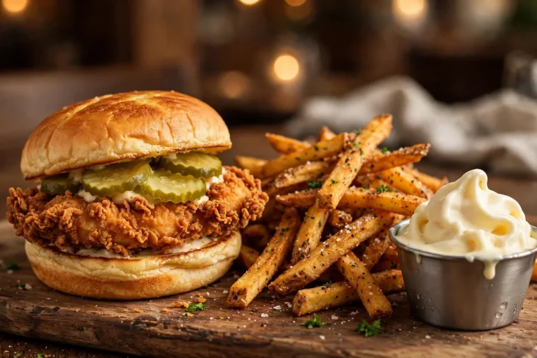 Super Chix menu — crispy chicken sandwich with hand-cut fries and frozen custard