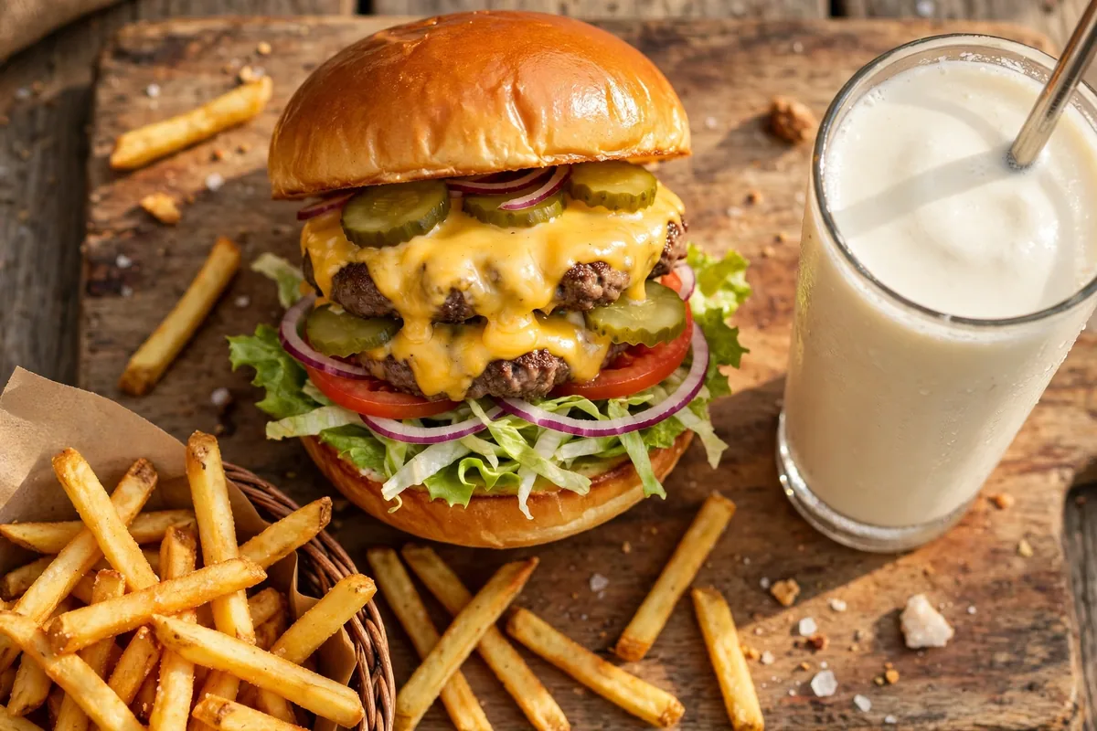Super Duper Burgers menu prices 2026 double cheeseburger, fries and milkshake