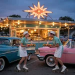 Swensons Drive-In retro drive-in exterior at dusk