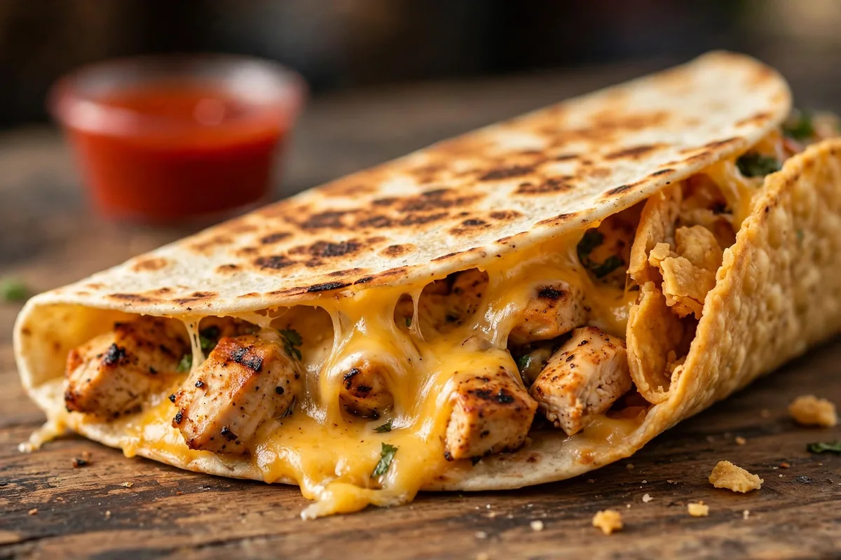 Taco Bell Crunchadilla deal: grilled tortilla wrap with crispy Mexican Pizza shell, grilled chicken and melted cheese