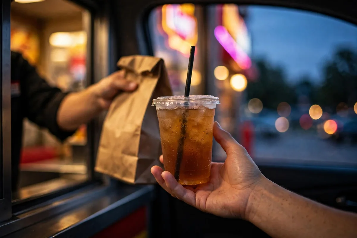 Ordering the Taco Bell Crunchadilla deal at the drive-thru at dusk