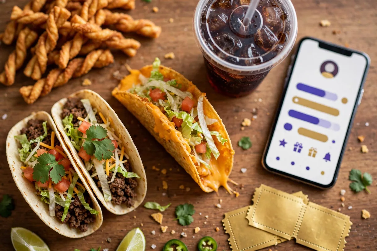 Taco Bell deals and coupons spread with tacos and the rewards app