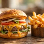 Tasty Burger menu prices - juicy cheeseburger with crispy fries