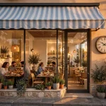 Taziki's working hours guide: Mediterranean cafe storefront at golden hour