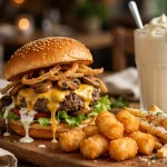 The Counter menu prices 2026 gourmet cheeseburger with tots and milkshake