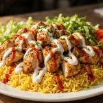 The Halal Guys menu calories: chicken platter over rice with white sauce