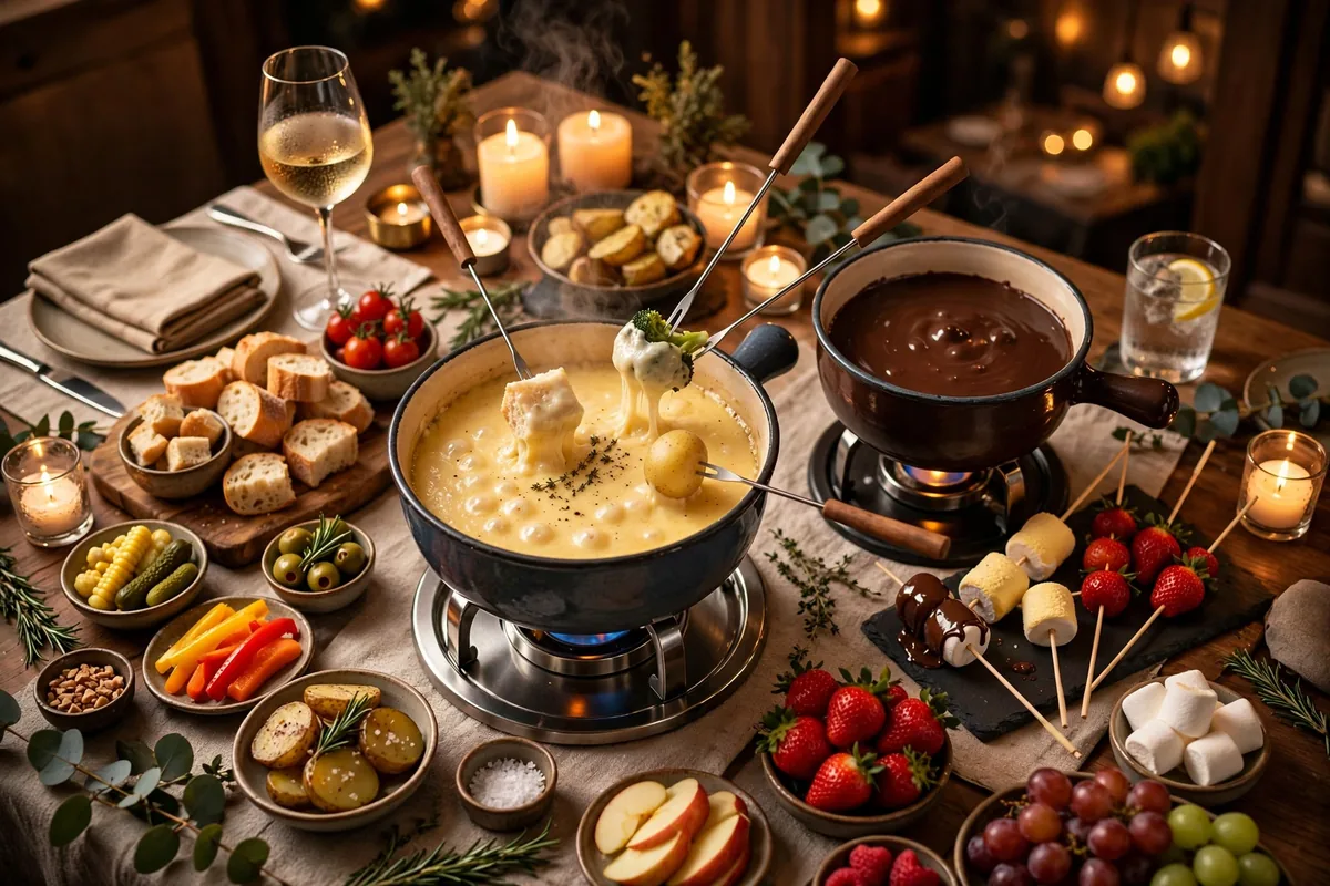 The Melting Pot menu prices 2026 cheese and chocolate fondue spread with dippers