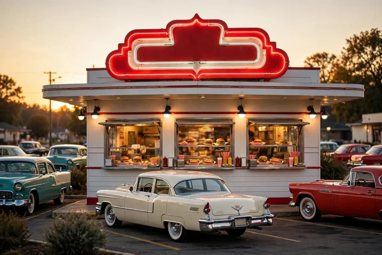 The Varsity drive-in storefront at dusk, The Varsity menu calories guide