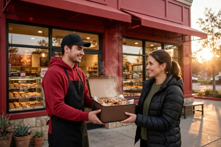 Tiff's Treats storefront with warm cookie delivery