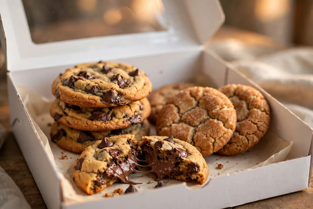 Tiff's Treats menu: warm cookies delivered in a box