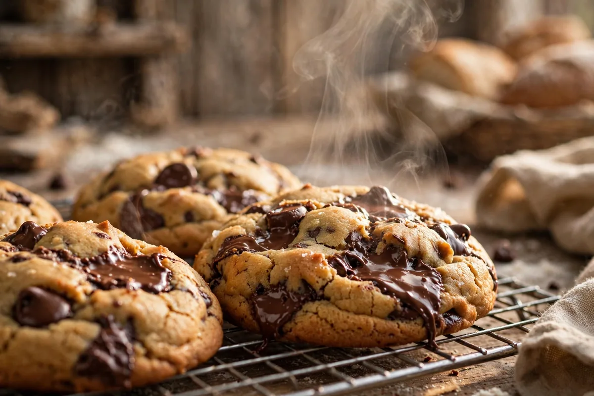 Tiff's Treats working hours sign, warm fresh-baked chocolate chip cookies