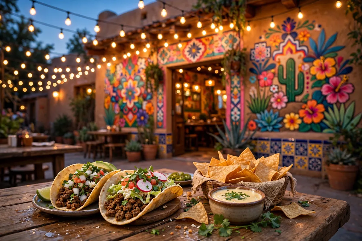 Tijuana Flats Taco Tuesdaze tacos with chips and queso