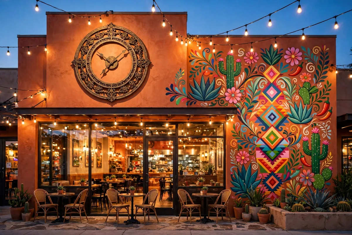 Tijuana Flats restaurant storefront at dusk