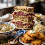 TooJay's Deli menu 2026 corned beef sandwich, matzo ball soup and potato latkes
