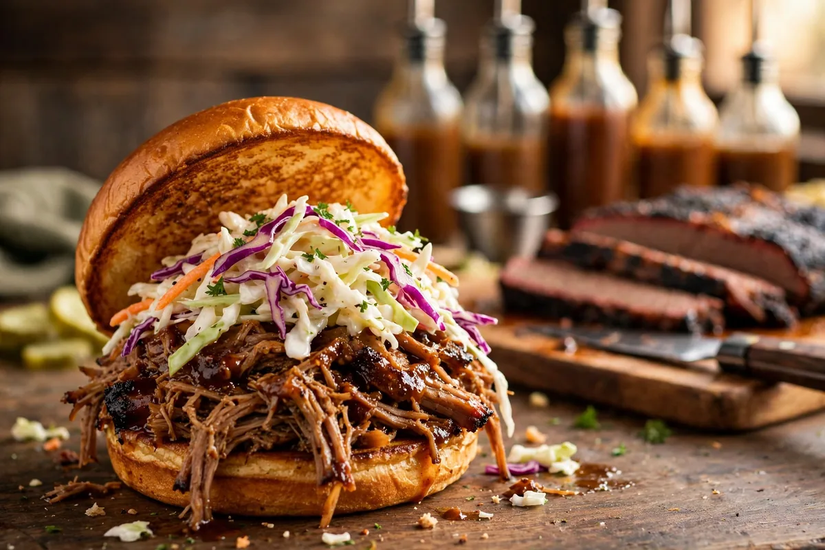Tops BBQ pork sandwich menu prices with smoked brisket