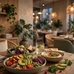 True Food Kitchen bankruptcy news: modern health-focused restaurant dining room with fresh salads and grain bowls