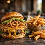 Twisted Root Burger Co menu prices 2026 half pound cheeseburger with fried onion strings and fries