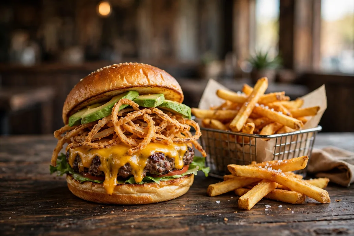 Twisted Root Burger Co menu prices 2026 half pound cheeseburger with fried onion strings and fries