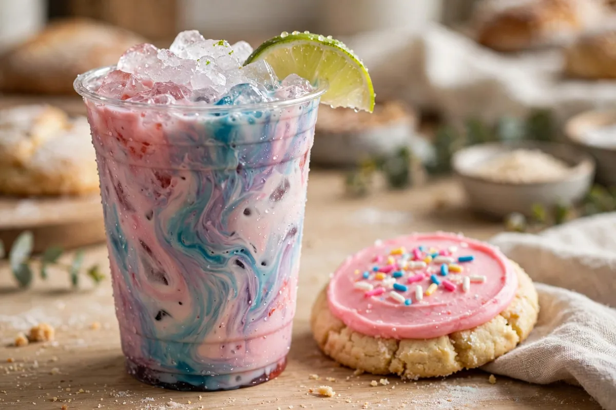 Twisted Sugar dirty soda and frosted sugar cookie