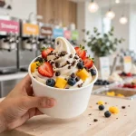 U-Swirl Frozen Yogurt menu prices 2026: frozen yogurt cup with toppings