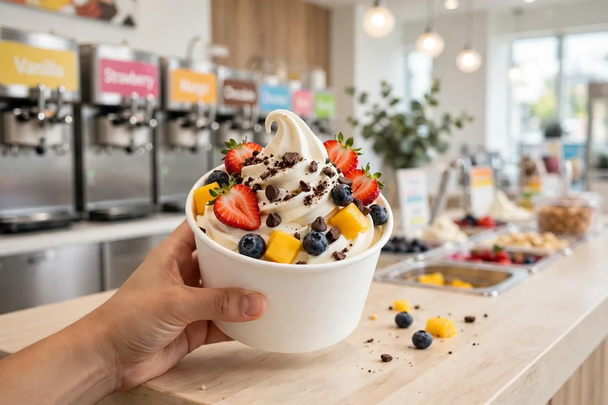 U-Swirl Frozen Yogurt menu prices 2026: frozen yogurt cup with toppings