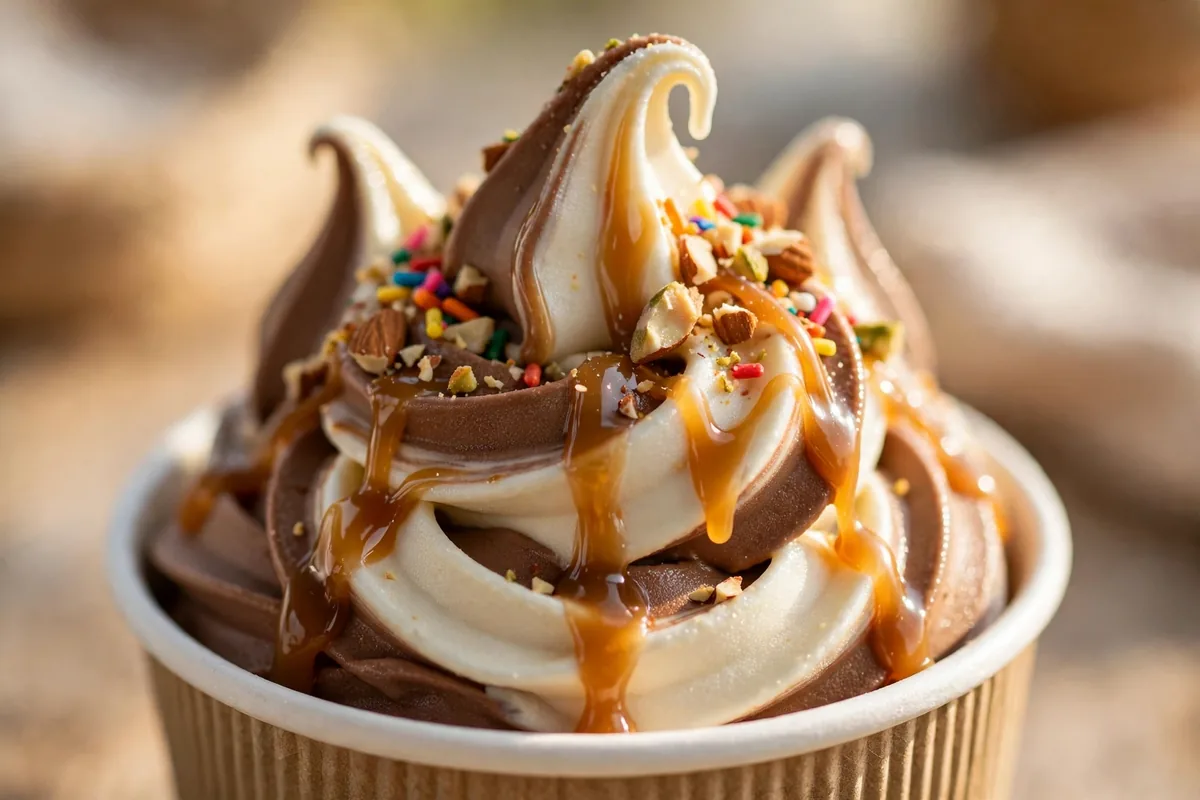 U Swirl menu prices signature chocolate vanilla swirled frozen yogurt with caramel drizzle