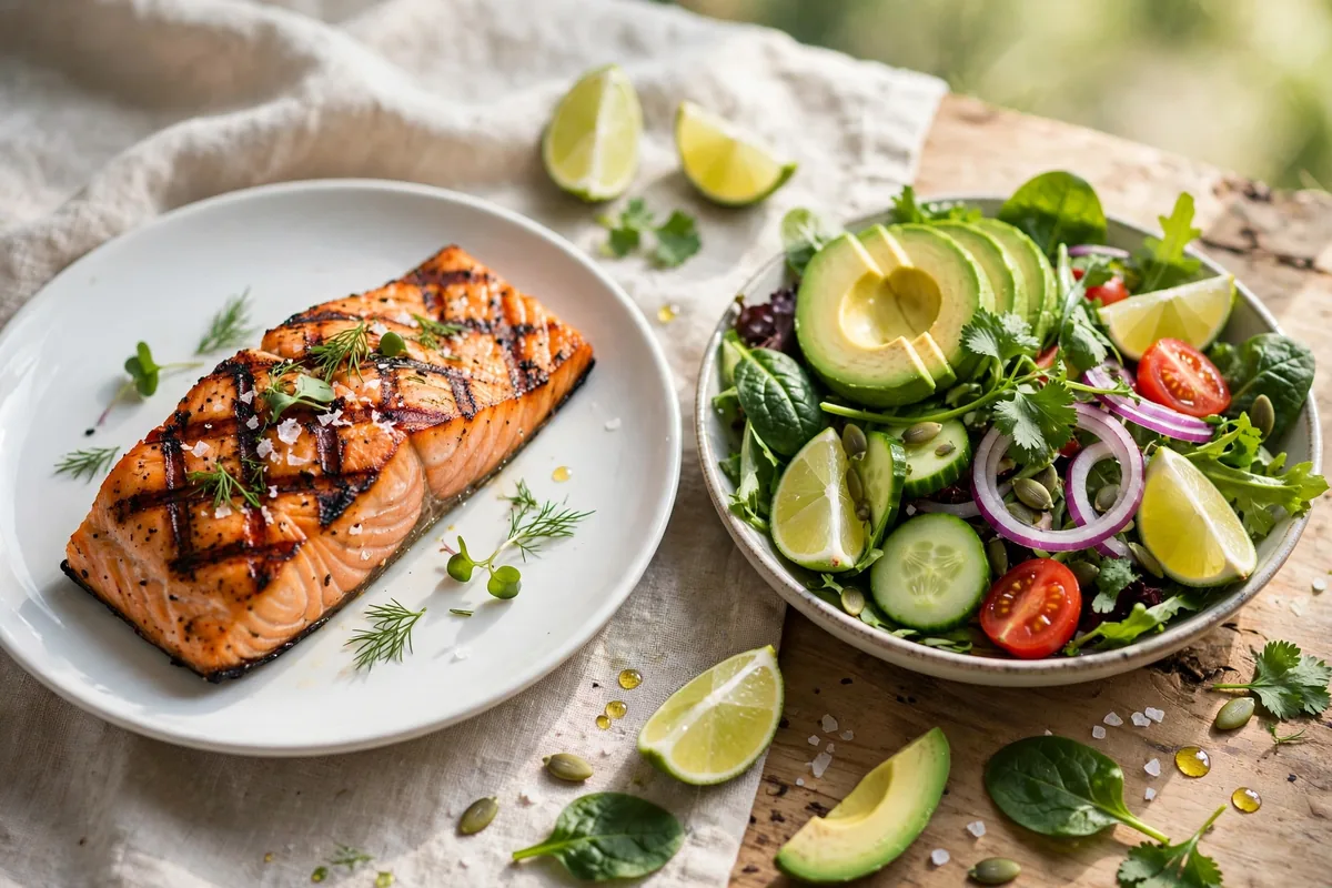 Uncle Julio's healthy options: grilled salmon with fresh salad, one of the lowest calorie entrees